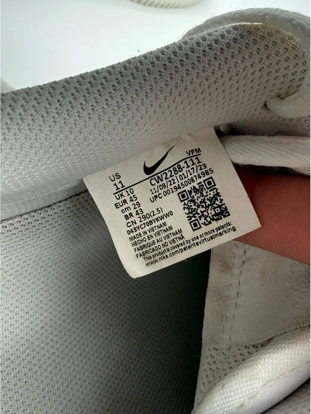 Nike Air Force 1 Low Triple White Leather Sneakers CW2288-111 Men’s 11